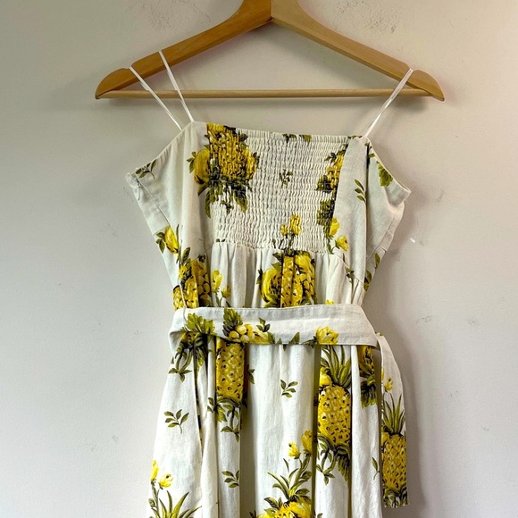 Tahari Pineapple Linen Blend Vintage Straples Midi  Dress - Picture 9 of 16